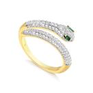 Anel De Cobra Serpente Verde Cravejado Folheado A Ouro 18k