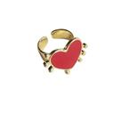 Anel de Coração Vermelho Pequeno Dourado com Base Ajustável Anel de Coração Vermelho Pequeno Dourado com Base Ajustável