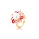 Anel de flor com pérola e cristais banhado a ouro - 2 cm - 5 g