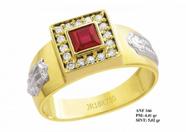 Anel de Formatura em Ouro 18k com Quadrado em Rubi e Brilhantes em Zircônia Anel de Formatura em Ouro 18k com Quadrado em Rubi e Brilhantes em Zircônia