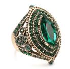 Anel de luxo para mulheres, look vintage cristal verde tamanho 21