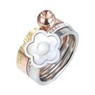 Anel De Noivado E Casamento Em Aço Inoxidável Com Zircônia Cúbica E Design De Flor De Ameixa JR18011