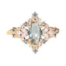 Anel De Noivado E Casamento Feminino Vintage Com Pedra Oval Dourada E Cristal Azul Em Forma De Flor