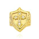 Anel De Ouro Escudo Dedeira Cravejada Masculina Banho De Ouro 18k Em Relevo
