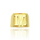 Anel De Ouro Letra M Dedeira Em Relevo Masculina Banho De Ouro 24K