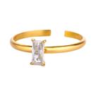 Anel De Pedra De Nascimento Em Aço Inoxidável Dourado Para Mulheres, Joia Minimalista Com Zircônia,