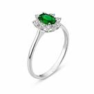 Anel de Prata 925 com Zircônia Oval Verde e Pedras Laterais