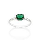 Anel de prata 925 feminino solitário cravejado com pedra verde zircônia e cristal oval rommanel 810268