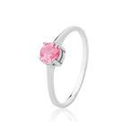 Anel de Prata Redondo Zircônia Rosa