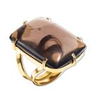Anel de Quartzo Fumê Cabochão Retangular Dourado Ajustável - Pacote com 5 Unidades