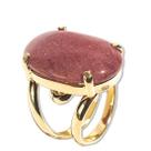 Anel de Quartzo Vermelho Cabochão Oval - Pacote com 3 Peças - Dourado