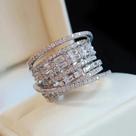 Anel De Zircônia Brilhante Multicamadas De Luxo Para Mulheres, Joia Larga E Elegante Para Casamento