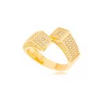 Anel dois quadrados cravejados banhado a ouro - zircônias - 1,3 cm - 8 g