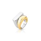 ANEL DUPLO RETANGULAR OVAL BANHADO A DOIS TONS - Semijoia Elegante