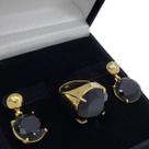 Anel E Brincos Com Pedras Negras Lapidadas Banho De Ouro 18k 377 1088