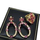 Anel E Brincos Com Pedras Vermelho Rubelita Zirconias Banho De Ouro 18k 3355A 3356A Anel E Brincos Com Pedras Vermelho Rubelita Zirconias Banho De Ouro 18k 3355A 3356A