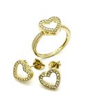 Anel E Brincos Corações Cravejados Em Prata No Banho De Ouro 18k 1678 1681 Anel E Brincos Corações Cravejados Em Prata No Banho De Ouro 18k 1678 1681