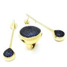 Anel e Brincos Luxo Cravejados De Zirconias Banho De Ouro 18k 812 813