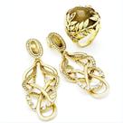 Anel e Brincos Rutilo Natural Cravejado Zirconias Banho Ouro 18k 797 856