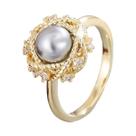 Anel Elegante Feminino Com Pérolas Imitadas E Zircônias Para Festas E Casamentos