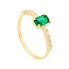 Anel em Ouro 18K Zircônia Retangular Verde - AU13234