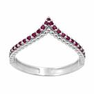 Anel em Prata 925 Aro Duplo em V com Zircônias Pink e Bolinhas - Design Elegante