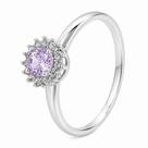 Anel em Prata 925 com Zircônia Rosa e Pedras Laterais