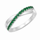 Anel em Prata 925 com Zircônias Verde e Design em X Anel em Prata 925 com Zircônias Verde e Design em X