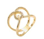 Anel Entrelaçados Cravejados Manualmente com Micro Zircônias Semijoia Ouro 18k