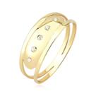 ANEL FEMININO BOMBE CHAPA COM PEDRAS ARO DUPLO OURO 18k A113