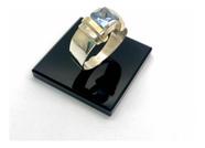 Anel Feminino Prata de Lei 925 com Filete De Ouro Pedra Azul Clara