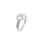 Anel Feminino Solitário Coração Prata925 Modelo Nina Cravejado Zircônia Lateral Filete Microzircônia