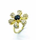 Anel Flor Preto Ônix E Cravejado Zirconias Banho Ouro 1900