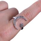 Anel Formato de Lua Prateado Luxo Strass Elegante Mulher -