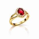 Anel Formatura Cristal Vermelho Cravejado Zircônia Banhado a Ouro 18k TAMANHO: 14
