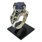 Anel Grande em Prata 950 Maçonaria Templario Flor De Liz Pedra Azul Marinho - Ma2051