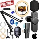 Anel Iluminador Ring Light Led Braço Articulado Mesa Microfone Lapela Sem Fio Celular iOS Lightning Estúdio Youtuber