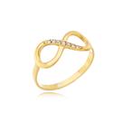 Anel Infinito Cravejado Com Diamantes Ouro Amarelo 18 Kl