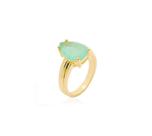 ANEL LISO COM GOTA CENTRAL ESMERALDA COLOMBIANA FUSION BANHADO A OURO - 1,3 cm x 0,9 cm - 6 g