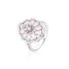 Anel losago com pedras cristais rosa banhado a ródio branco - 2 cm x 1,7 cm