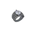 Anel luxo com gota cristal banhado em ródio negro - semijoia de alta qualidade