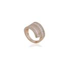 Anel luxo festa 2 voltas baguete zircônia folheado ouro 18k - Giuventi