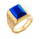 Anel Masculino Azul Homem Banhado Ouro 18k Pedra Zafira Comendador Robusto Solitário Azul Formatura Cerimônia