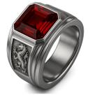 Anel Masculino Comendador Homem Prata 950 Pedra Vermelho Grande Estilo Sineto Luxo Relevo Lateral Anatômico Confortável Dedeira