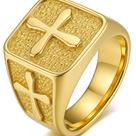 Anel Masculino Cristão Homem Cristo Jesus Católico Fé Deus Comendador Dourado Ouro Cruz Presente Casual Igreja