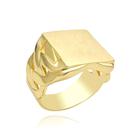 Anel Masculino de Ouro 18k Quadrado Delicado Traçado Banhado