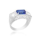 Anel Masculino Moderno Dedeira Cravada Com Pedra Azul Banhado a Prata 925