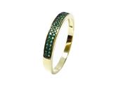 Anel Meia Aliança Semijoia Banho de Ouro 18k Cravação de Zircônia Verde Esmeralda Detalhe em Ródio Negro