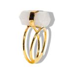 Anel Micro Ponta Quartzo Leitoso Bi Ponta Ajustável Dourado
