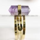 Anel Micro Pontinha Ametista Bi Ponta Ajustavel Dourado